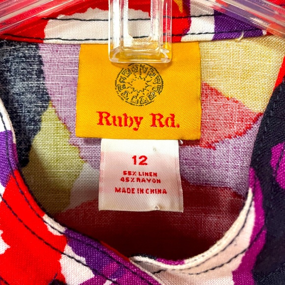 Ruby Rd Purple Red Orange Abstract Design Linen Blend Button Front Jacket Sz 12 - Picture 3 of 8
